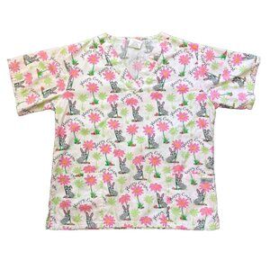 Uniform Advantage UA Scrubs Woman's Green/Pink Top Easter Rabbits Bunnies Size M
